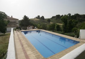 La piscina con zona de solárium