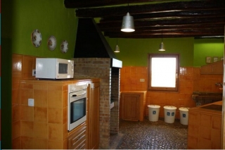 Cocina con electrodomésticos. Marrón y verde