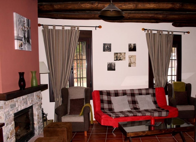 Sala de estar con sofas y chimenea