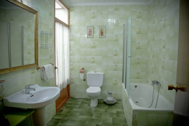 Un aseo verde con espejo