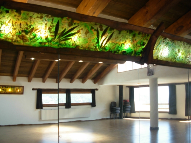 Sala de actividades con espejos en la pared