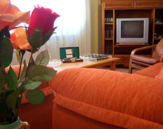 Sala de estar con sillones frente al televisor