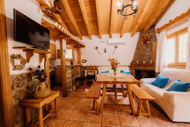 Sala con chimenea y sofa 