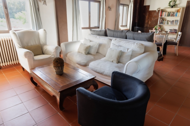 Sala de estar con sofas y television