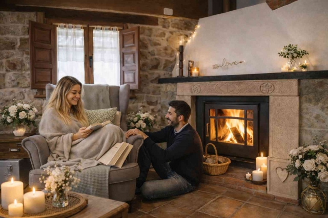 acogedor salon con chimenea