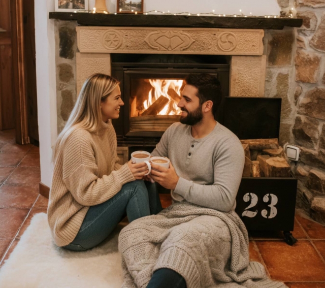 salon con chimenea de lena