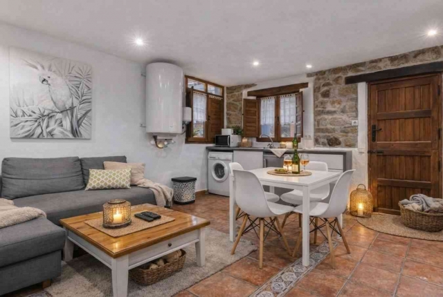 salon con chimenea de lena