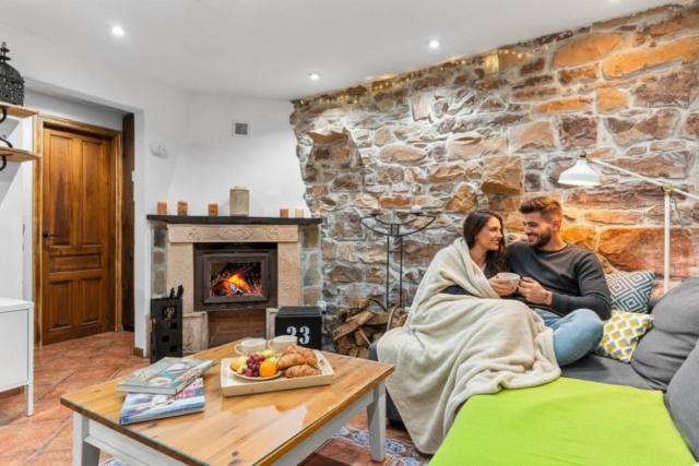 salon con chimenea de lena