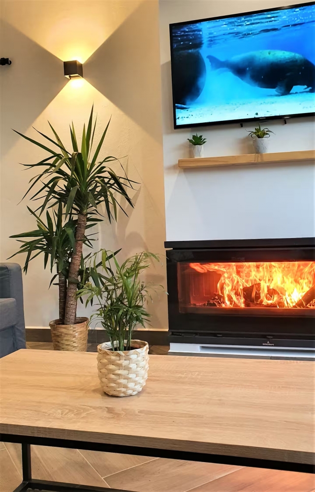 Sala amplia y chimenea