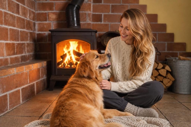 Acogedor salon con chimenea