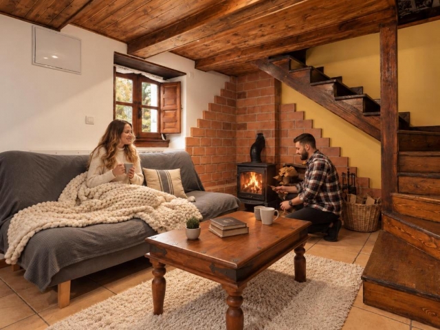 Acogedor salón con chimenea