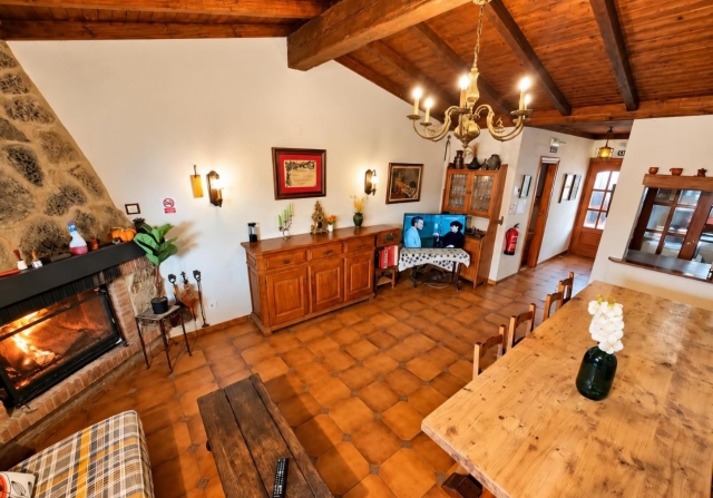 Salon comedor y chimenea