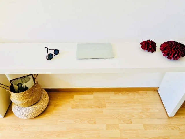 Sala de estar y un escritorio