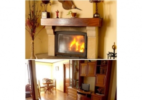 Detalle floral en la mesa del salón de la casa rural