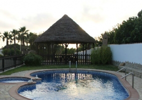 Vista de la piscina y el conjunto exterior