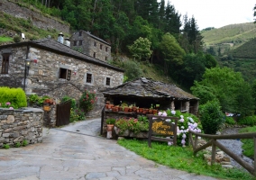 Fachada en piedra rodeada de vegetación