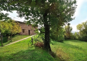 Vista de los jardines y acceso al alojamiento