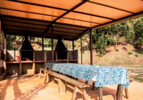 Salón-comedor con mesa de madera