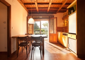 Living room with stone wall