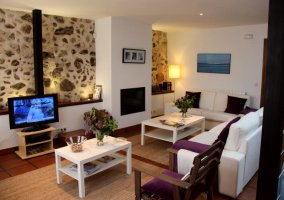Zona de estar con televisión y chimenea empotrada
