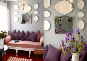 Sofá y decoración en morado