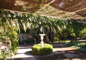 Jardín con bancos