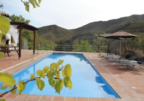 Sala de estar con sillones de cuero marrones y la chimenea