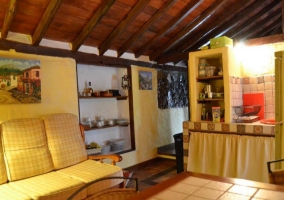 Cocina comedor en blanco y azul